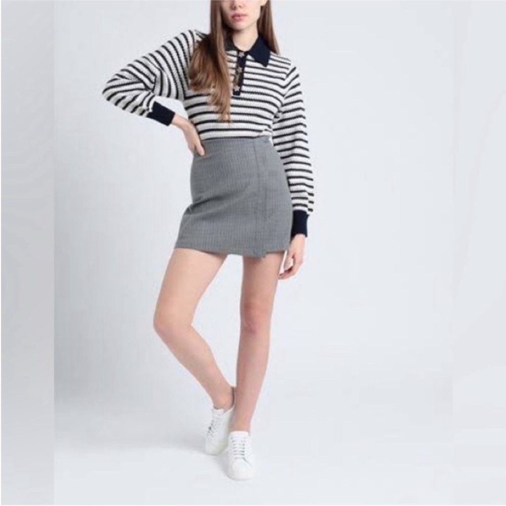 & Other Stories Asymmetrical Wool Mini Skirt in Grey Pinstripe